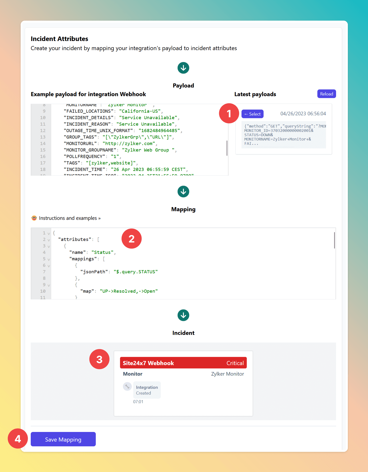 Copy & Paste Mapping for Site24x7 Webhook payloads in your All Quiet Integration