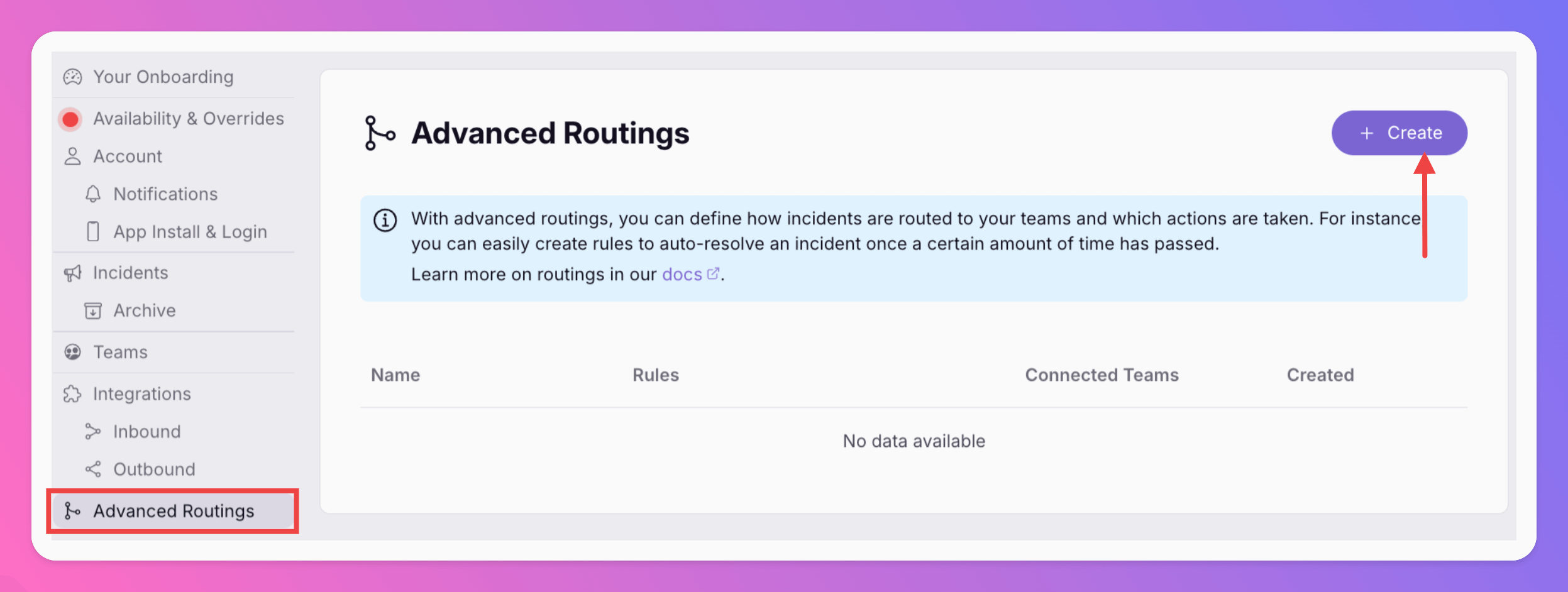 Navigate to Advanced Routing section