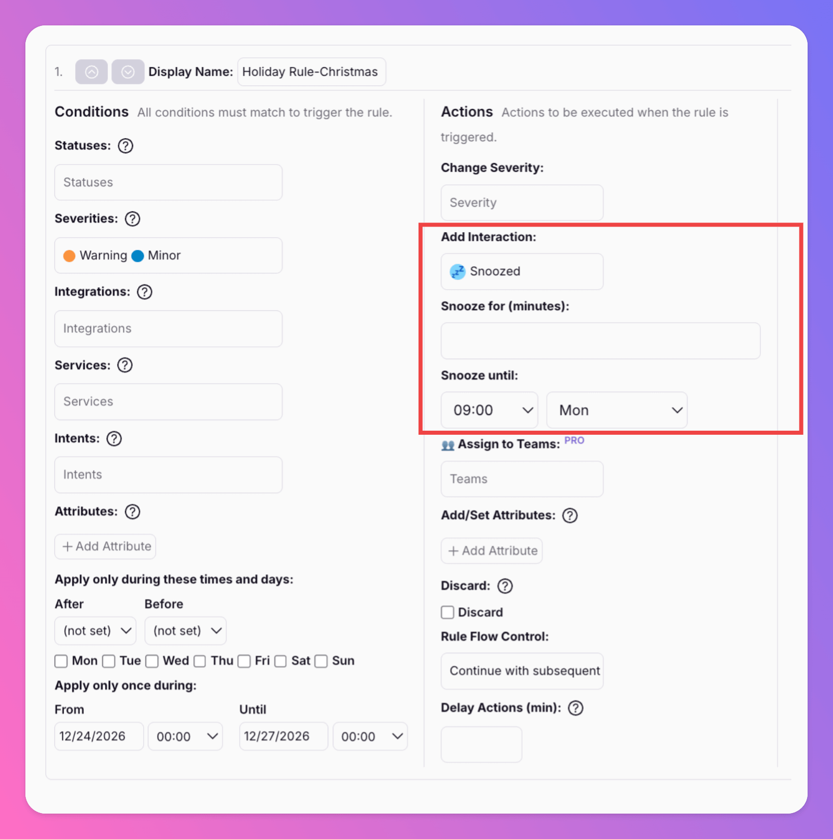 Configure snooze action