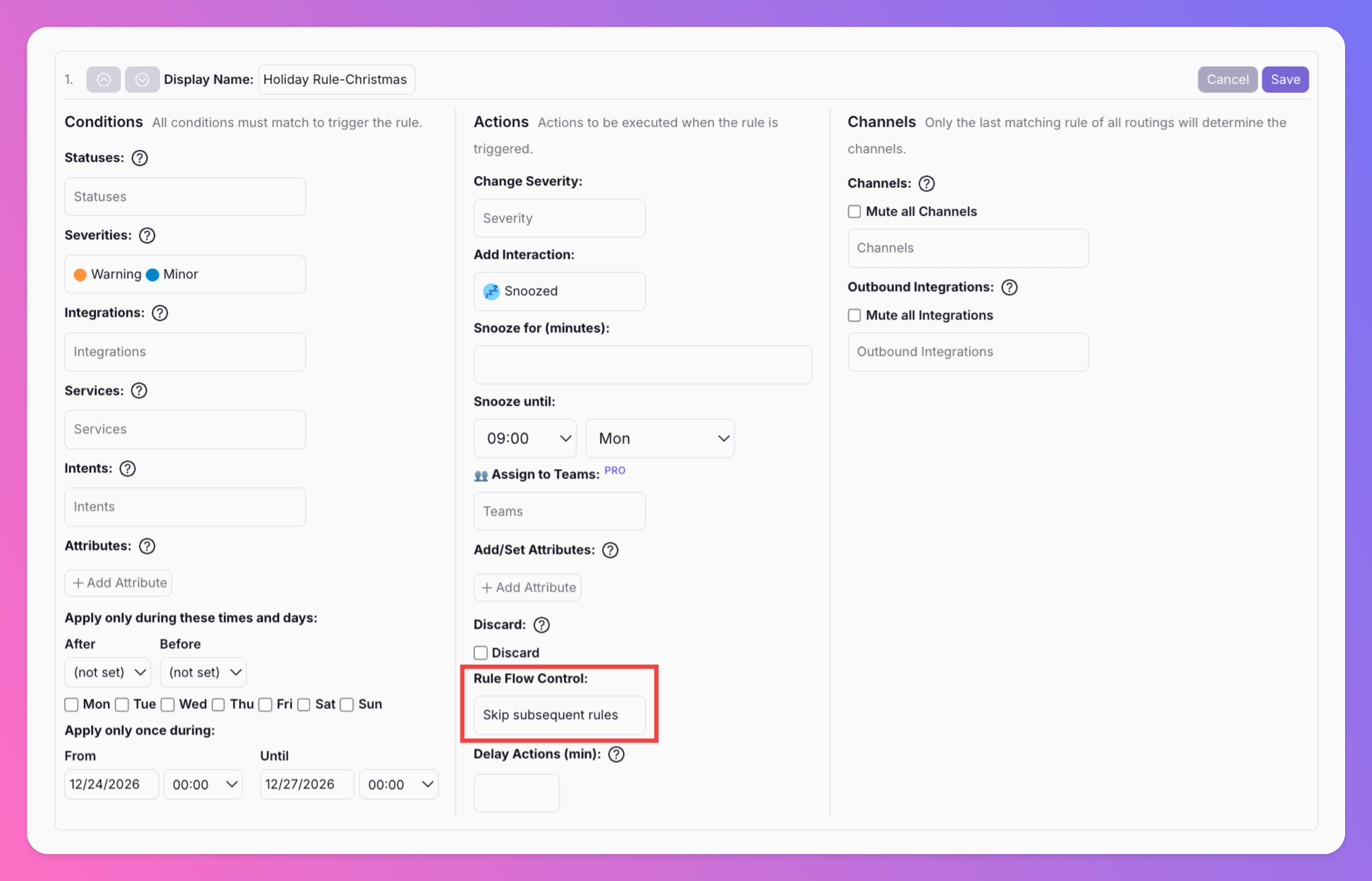 Set rule flow control