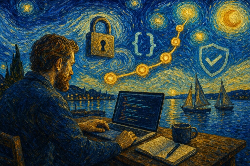 Image Impressionist-style illustration of Terraform-managed incident configuration with locked UI controls and an immutable Git audit trail