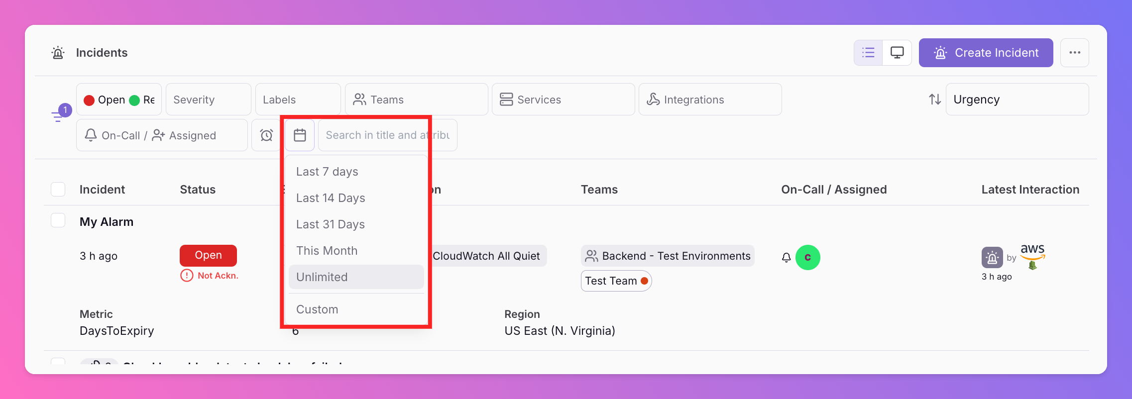Image New Date Filter for Incident List