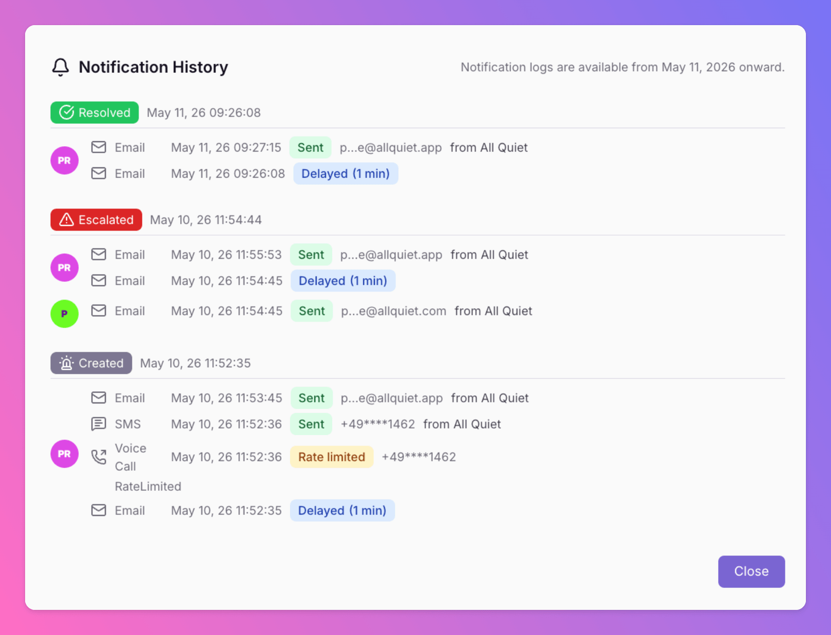 Image Notification History and Delivery Logs