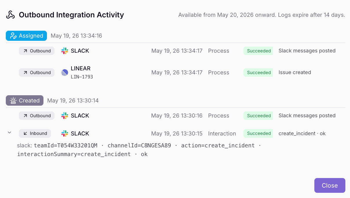 Image Outbound Integration Activity History