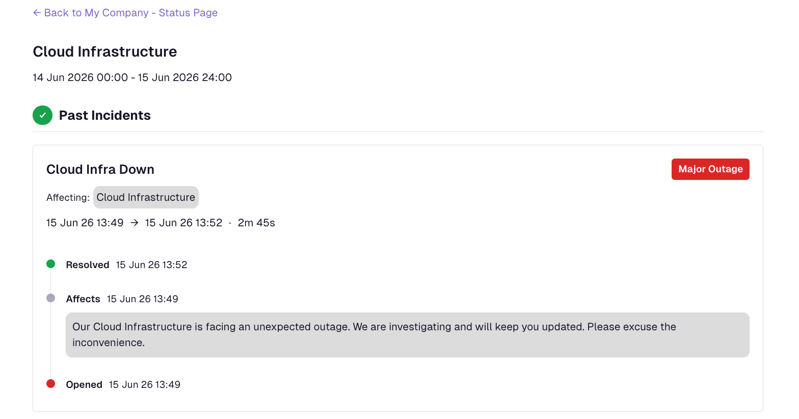 Image Status Pages public incident history