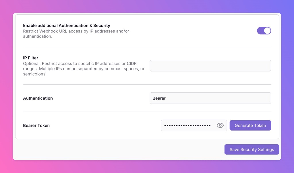 Image Enable additional Authentication & Security on a webhook inbound integration