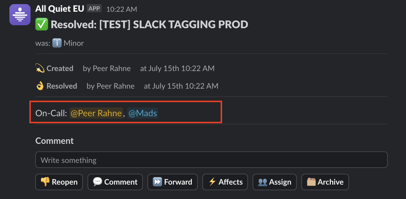 Image Slack | Tag On-Call Colleagues