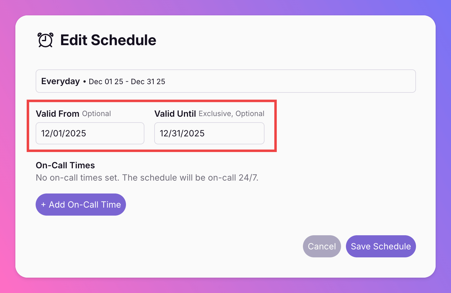Image Schedules | Start and End Dates